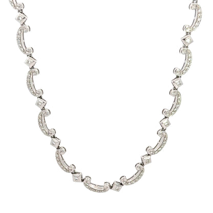 Diamond Scroll Link Necklace 18K White Gold 16”