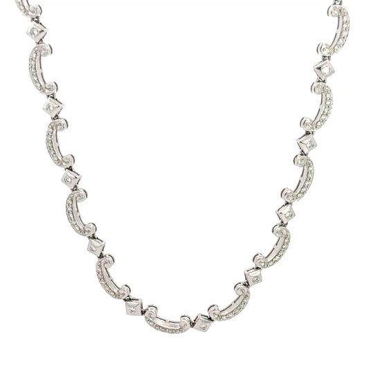 Diamond Scroll Link Necklace 18K White Gold 16”