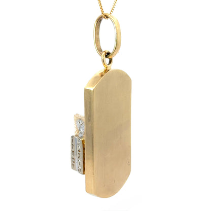 14K Yellow Gold Ten Commandments Torah Scroll Pendant with Diamonds & Rubies