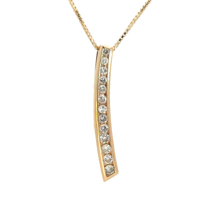 Diamond Curved Bar Pendant Necklace in 14K Yellow Gold with Box Chain