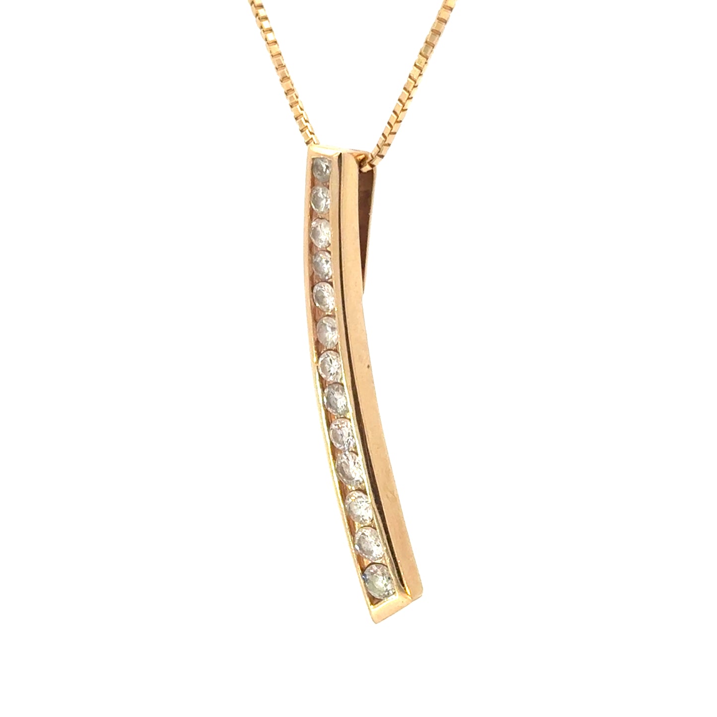 Diamond Curved Bar Pendant Necklace in 14K Yellow Gold with Box Chain