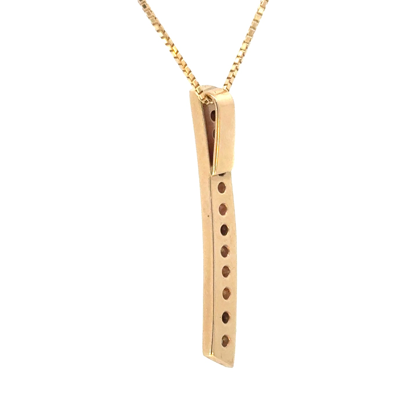 Diamond Curved Bar Pendant Necklace in 14K Yellow Gold with Box Chain
