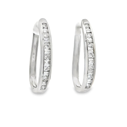 Elegant Diamond Hoop Earrings in 14K White Gold