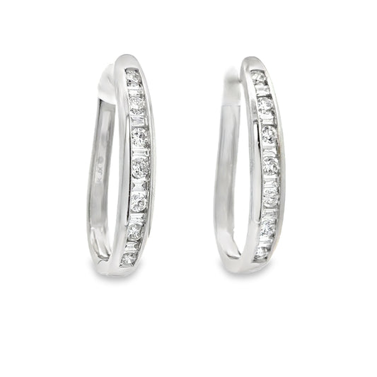 Elegant Diamond Hoop Earrings in 14K White Gold