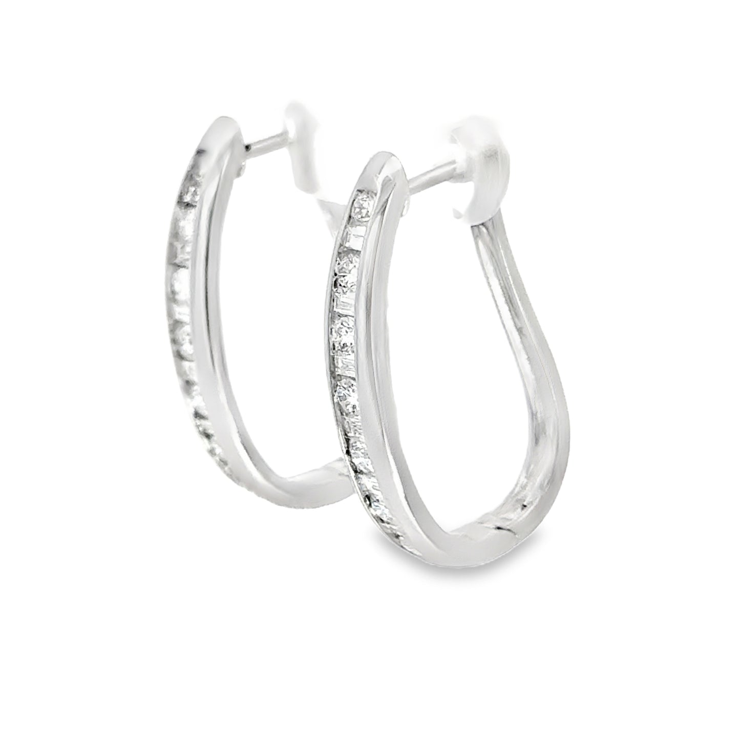 Elegant Diamond Hoop Earrings in 14K White Gold