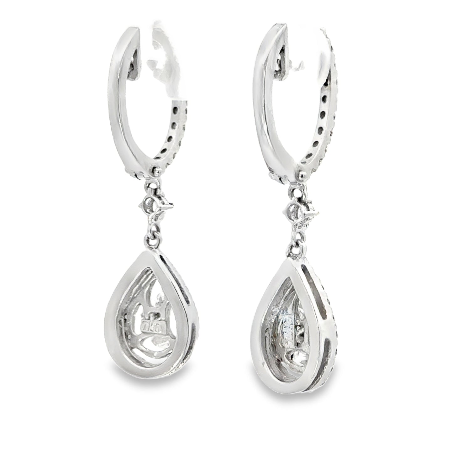 18K White Gold Diamond Teardrop Drop Earrings – Halo Cluster Design