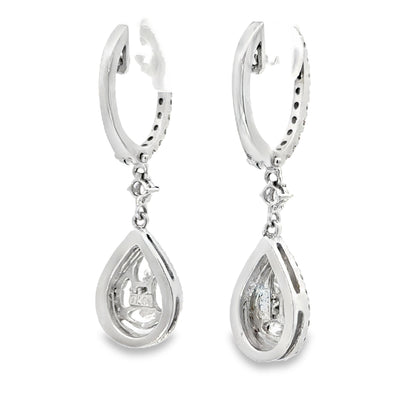 18K White Gold Diamond Teardrop Drop Earrings – Halo Cluster Design