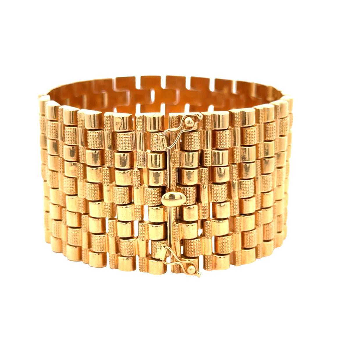 Vintage Italian 18K Yellow Gold Wide Multi-Row Link Bracelet - 1990’s