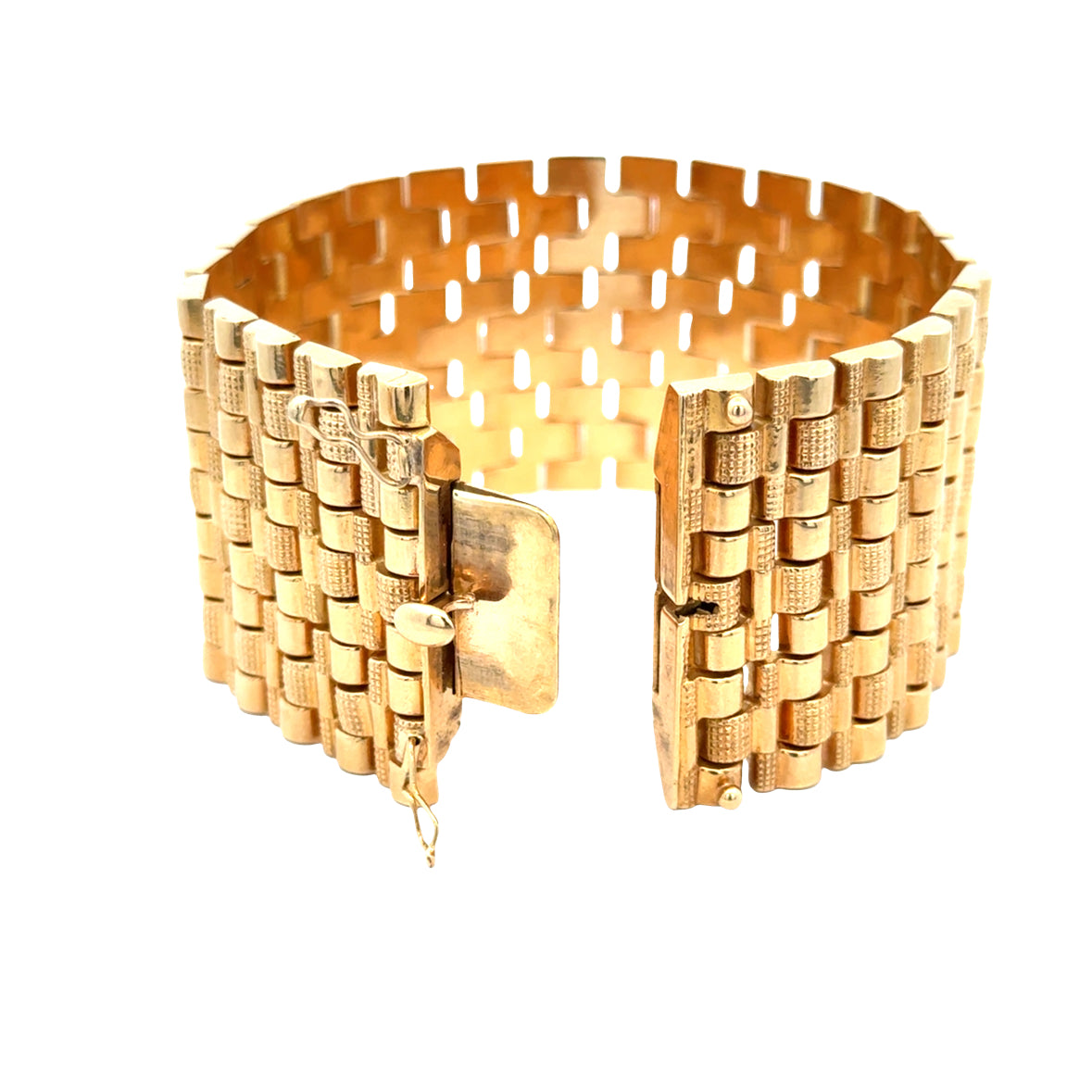 Vintage Italian 18K Yellow Gold Wide Multi-Row Link Bracelet - 1990’s