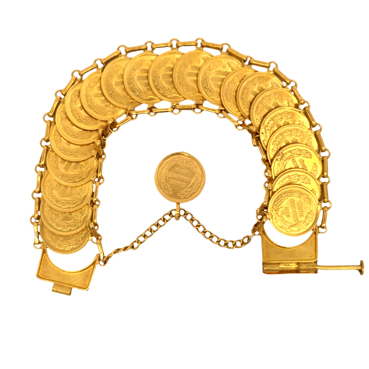 Vintage 22K Yellow Gold Turkish Coin Bracelet