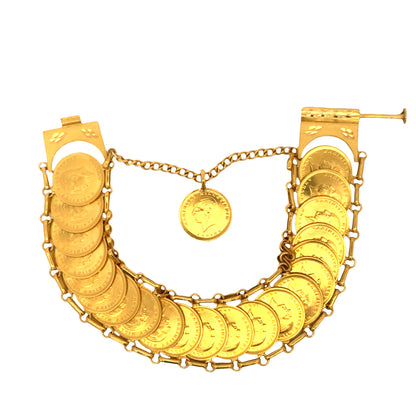 Vintage 22K Yellow Gold Turkish Coin Bracelet