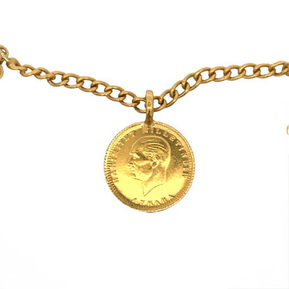 Vintage 22K Yellow Gold Turkish Coin Bracelet