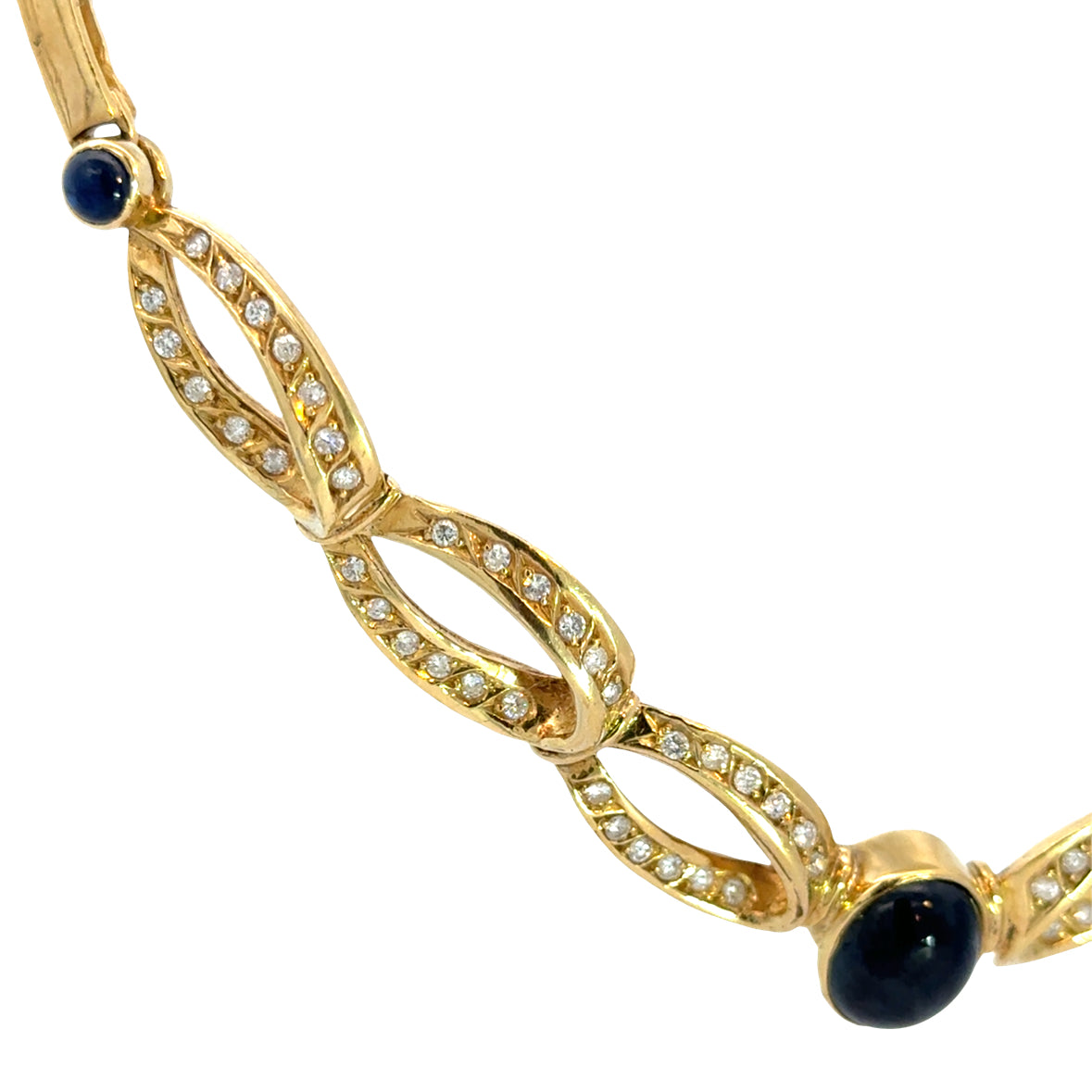 1960’s Estate 18K Gold Diamond & Sapphire Link Necklace