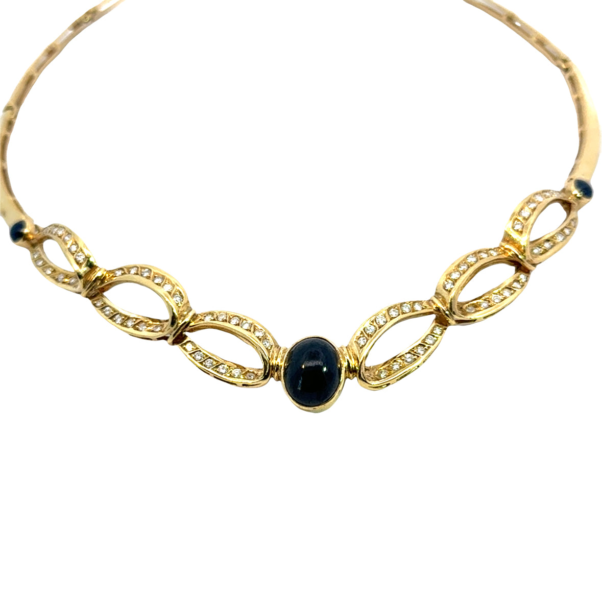 1960’s Estate 18K Gold Diamond & Sapphire Link Necklace