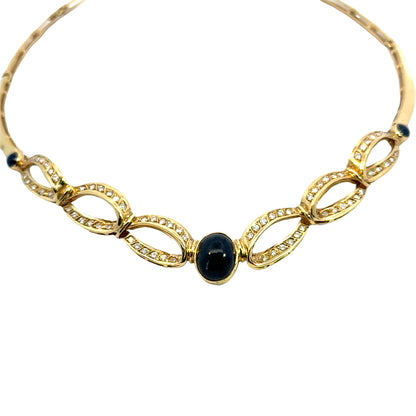 1960’s Estate 18K Gold Diamond & Sapphire Link Necklace