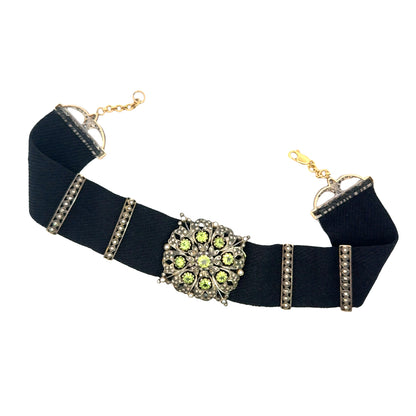 18K White Gold Vintage Peridot & Diamond Statement Choker Necklace