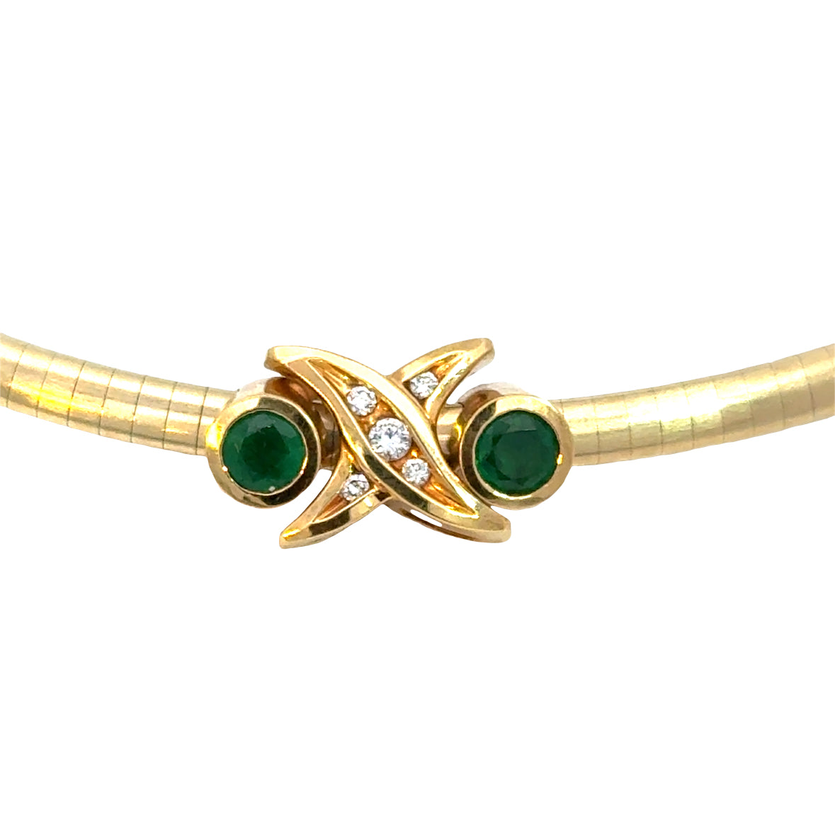 Signed NSS Emerald & Diamond Convertible Choker Necklace in 14K & 18K Gold