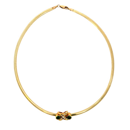 Signed NSS Emerald & Diamond Convertible Choker Necklace in 14K & 18K Gold