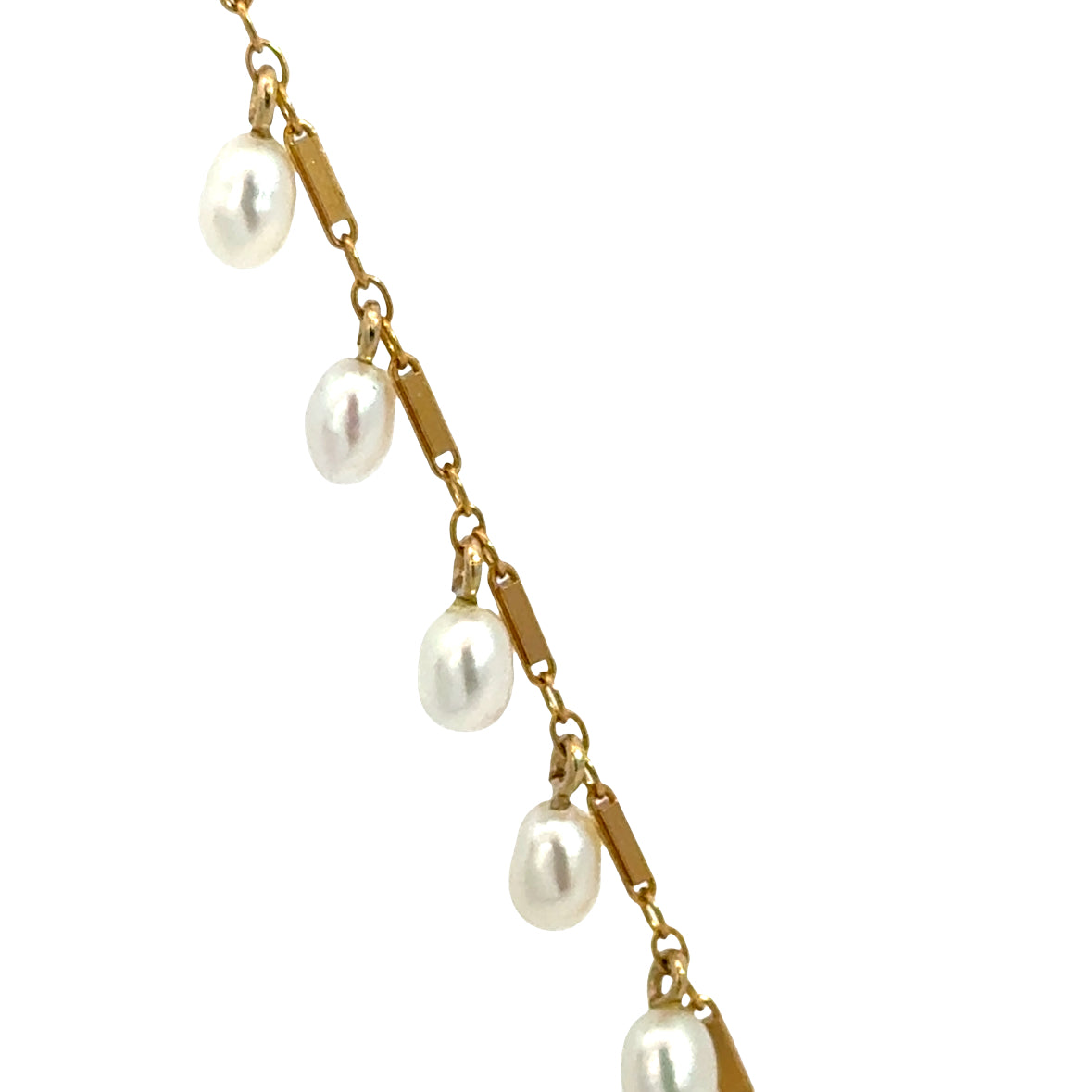 14K Yellow Gold Chain Necklace with Oval Pearl Drops