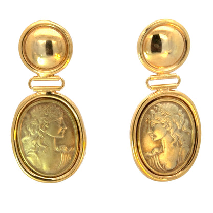 14K Yellow Gold Classical Cameo Drop Earrings – Italian