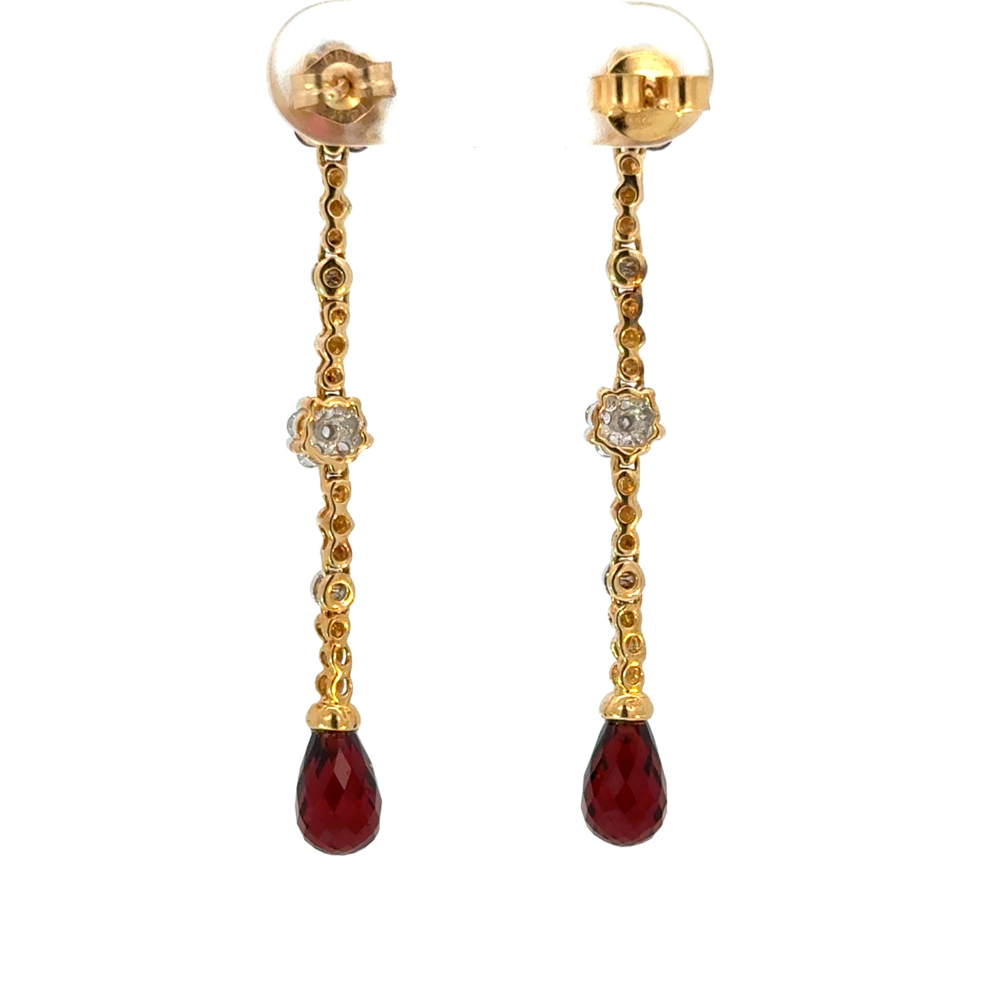 Elegant Garnet Teardrop & Diamond Earrings in 14K Yellow Gold