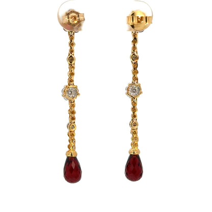 Elegant Garnet Teardrop & Diamond Earrings in 14K Yellow Gold