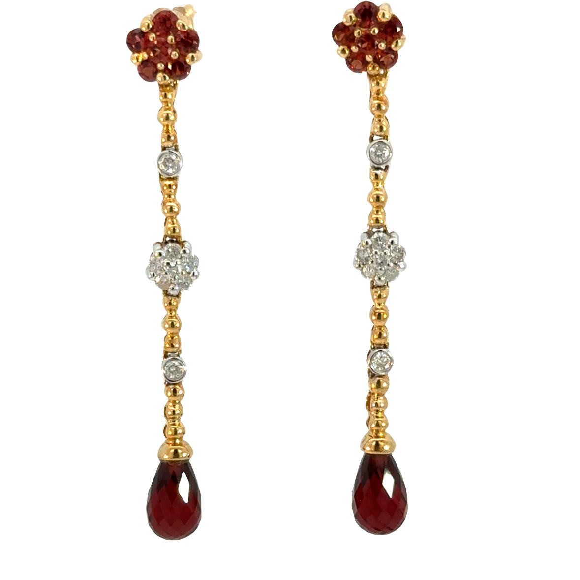 Elegant Garnet Teardrop & Diamond Earrings in 14K Yellow Gold