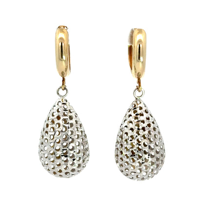 Two-Tone Gold Openwork Teardrop Drop Earrings