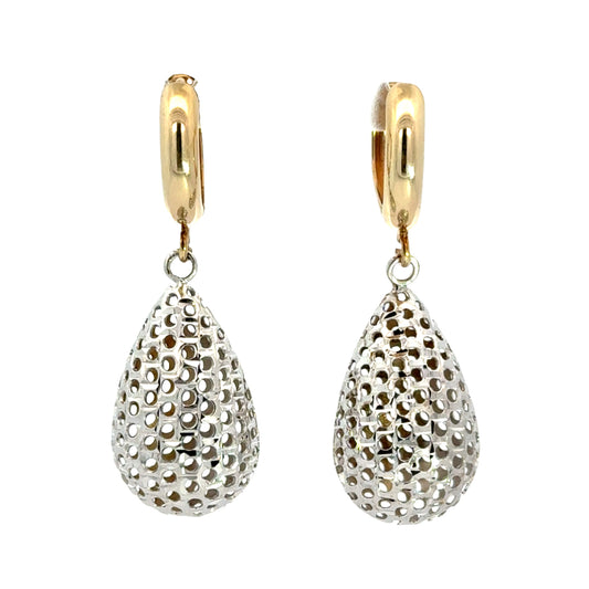 Two-Tone Gold Openwork Teardrop Drop Earrings