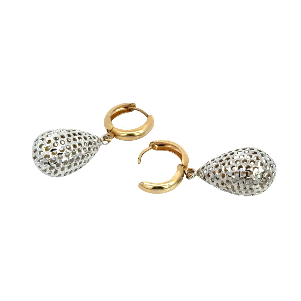 Two-Tone Gold Openwork Teardrop Drop Earrings