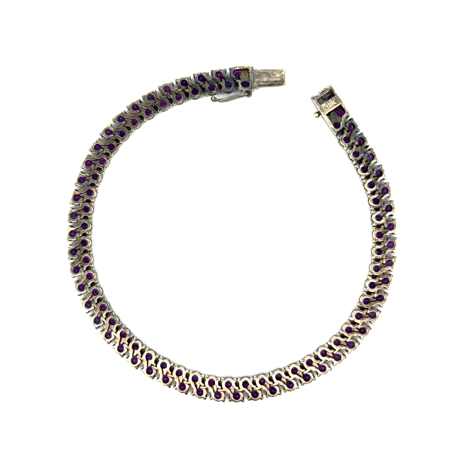 White Gold Round Amethyst Tennis Style Bracelet Estate Jewelry