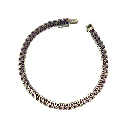White Gold Round Amethyst Tennis Style Bracelet Estate Jewelry