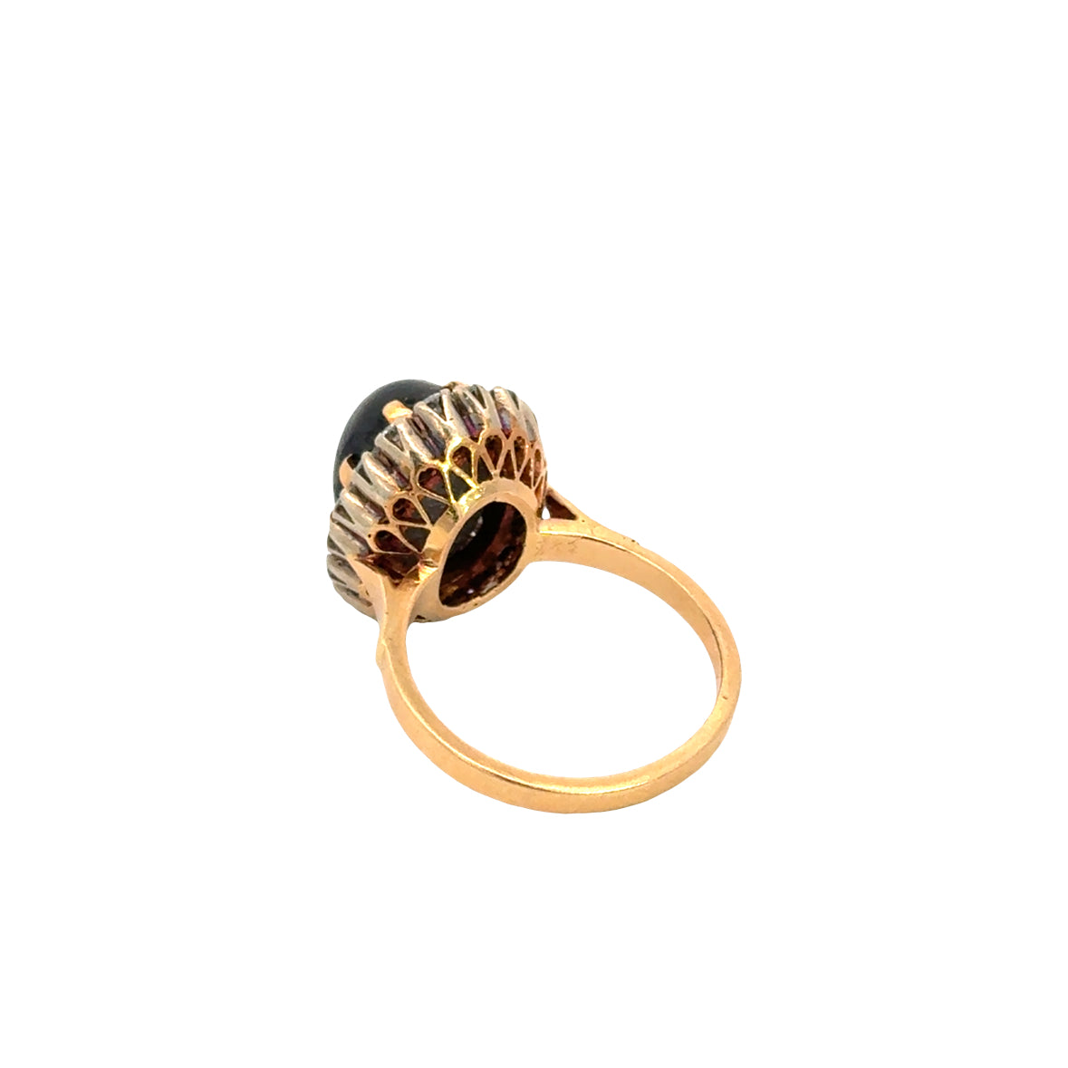 Vintage Hematite & Diamond Halo Ring in 18K Yellow Gold
