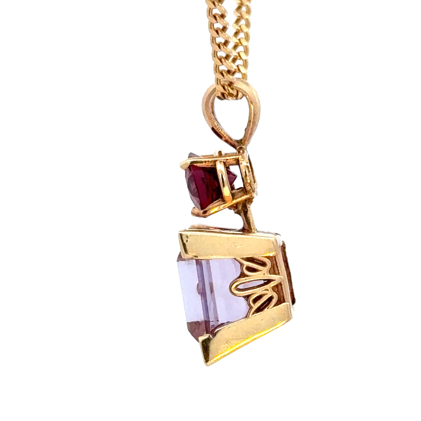 14K Yellow Gold Tourmaline & Amethyst Pendant