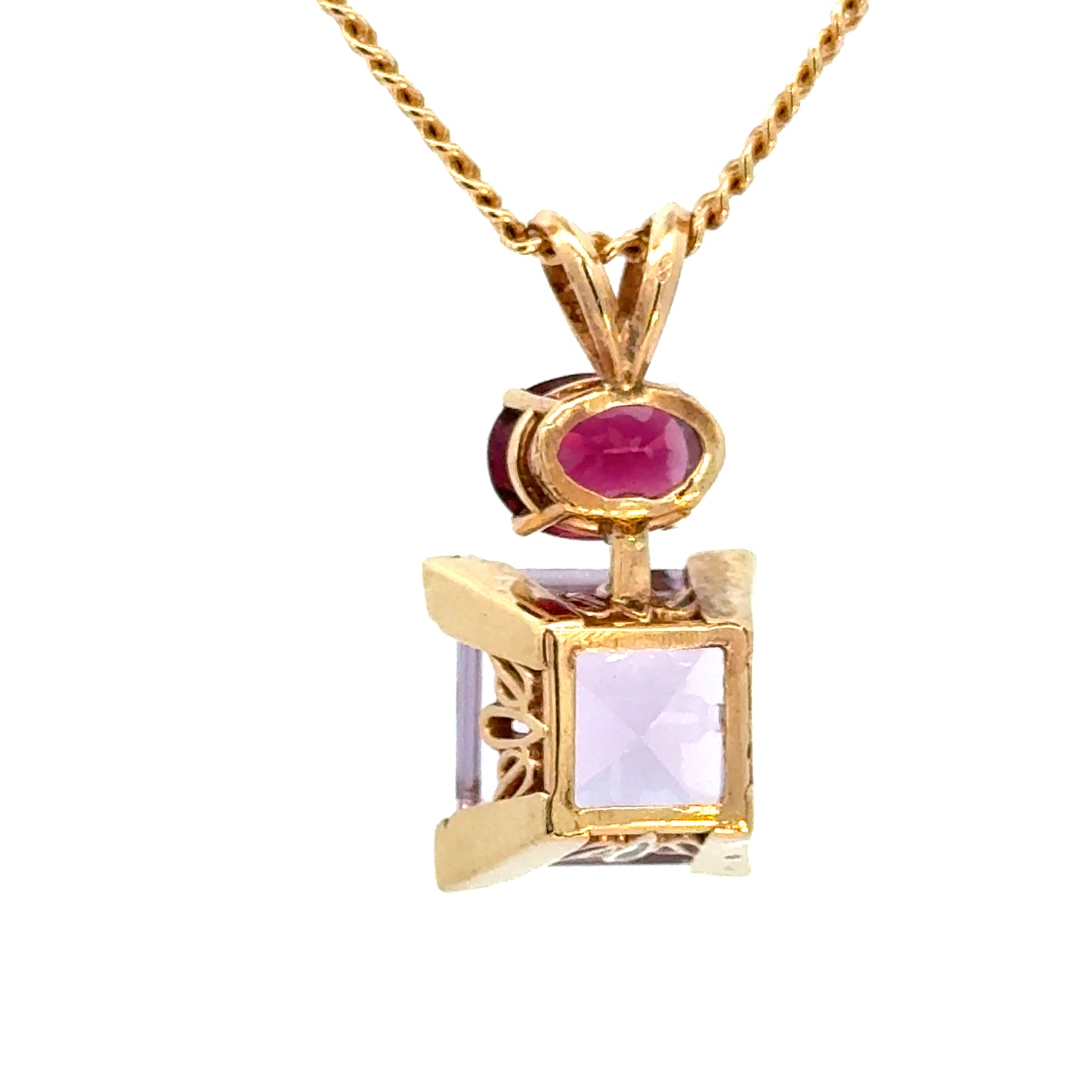 14K Yellow Gold Tourmaline & Amethyst Pendant