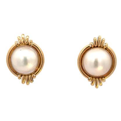 Estate 18K Yellow Gold Mother of Pearl Earrings | Timeless Classic