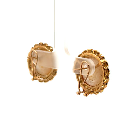 14K Yellow Gold Mother of Pearl & Diamond Earrings White Gold Leaf Halo