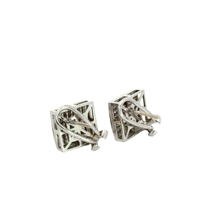 14K White Gold Diamond Square Cluster Earrings