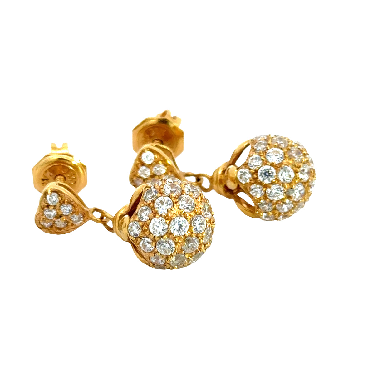 21K Gold Cubic Zirconia Heart Dangle Earrings Screw Posts