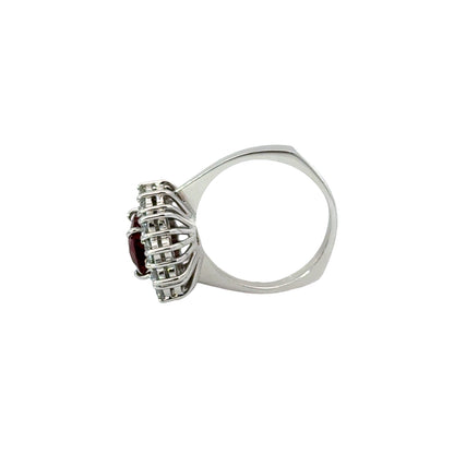 Elegant 18K White Gold Oval Ruby Ring with Diamond Halo