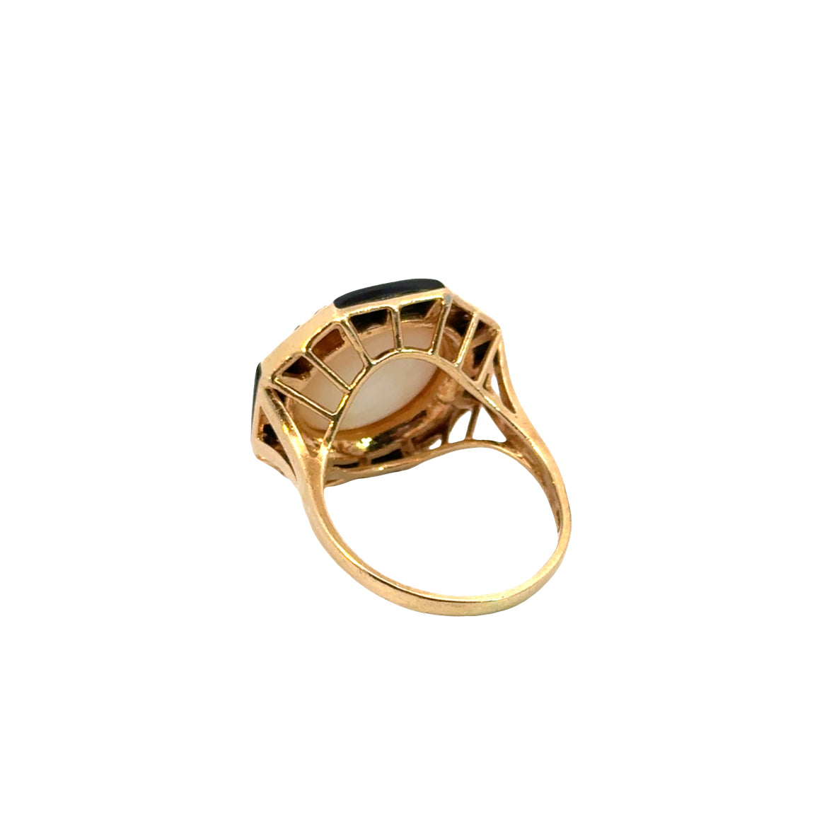 Vintage Pearl Onyx Diamond Geometric Ring in 14K Gold
