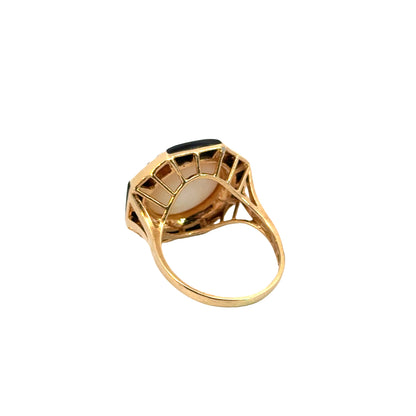 Vintage Pearl Onyx Diamond Geometric Ring in 14K Gold