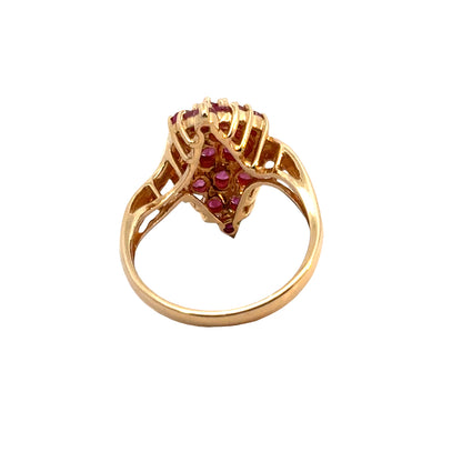 1980’s 14K Gold Pink-Red Ruby Cluster Cocktail Ring