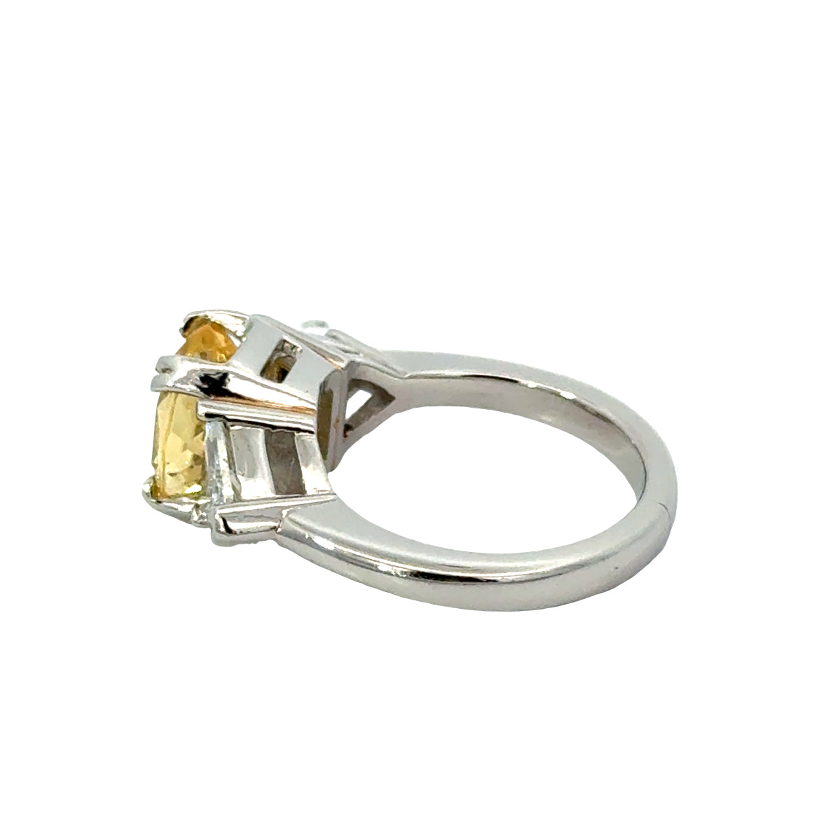 Platinum Yellow Sapphire & Trillion Diamond Three-Stone Ring