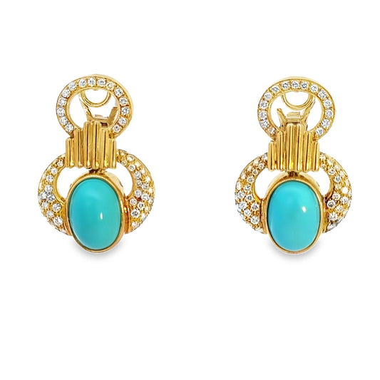 Bellucci Asuncion 18K Yellow Gold, Turquoise & Diamond French-Clip Earrings