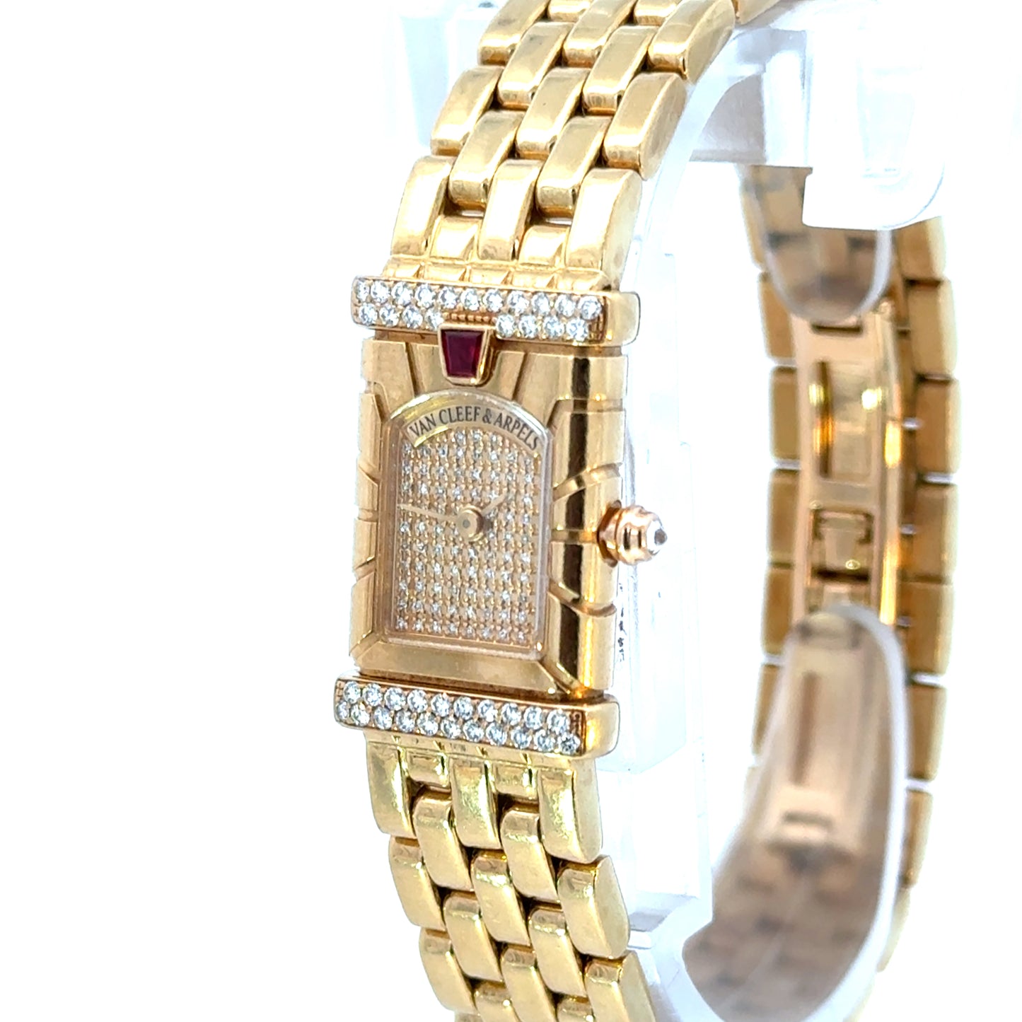 Van Cleef & Arpels 18K Yellow Gold Diamond & Ruby Bracelet Watch