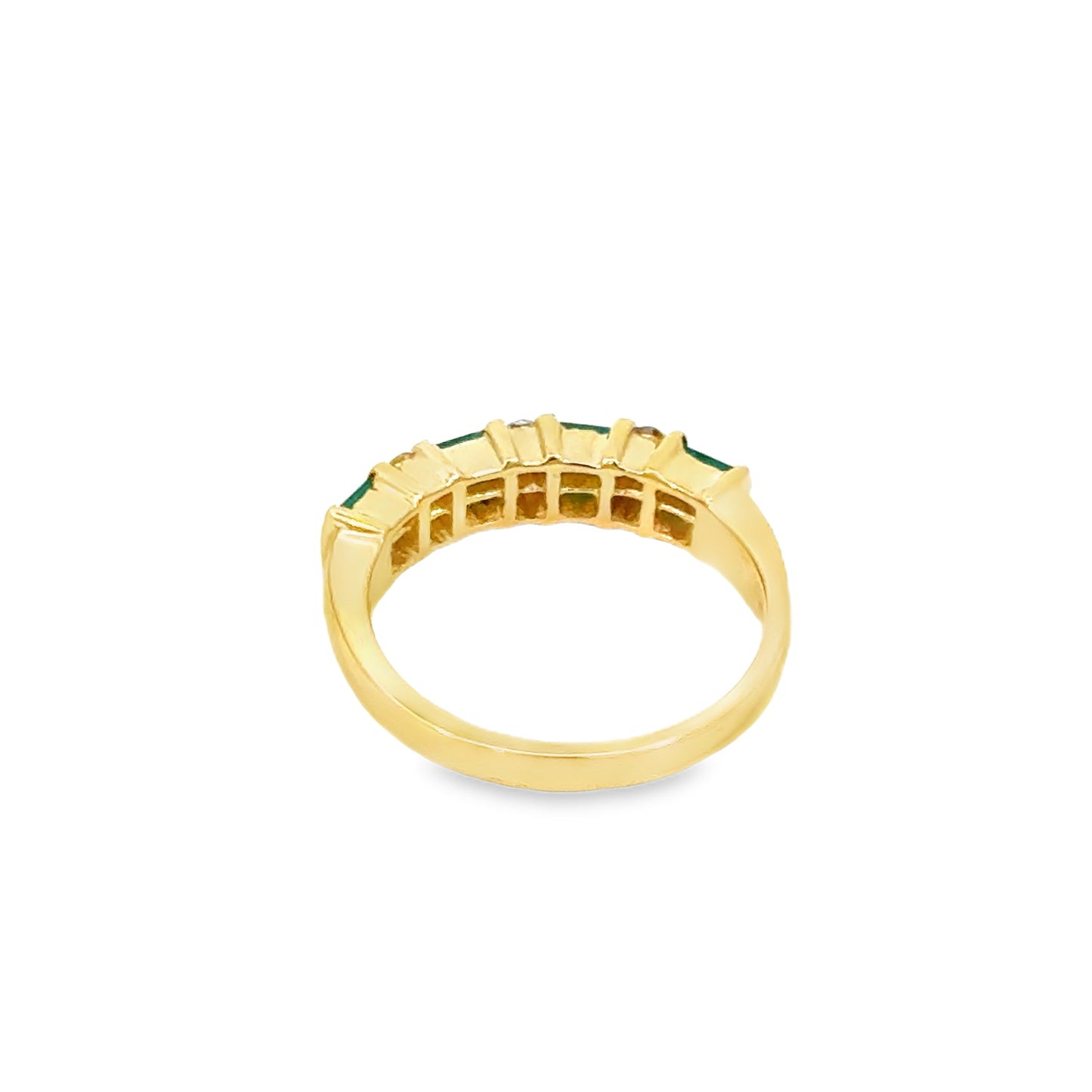 14K Yellow Gold Emerald and Diamond Band Ring – 1980s Vintage