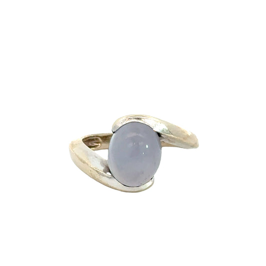 14K White Gold Moonstone Bypass Style Ring – Pastel Lavender Cabochon