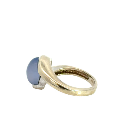 14K White Gold Moonstone Bypass Style Ring – Pastel Lavender Cabochon