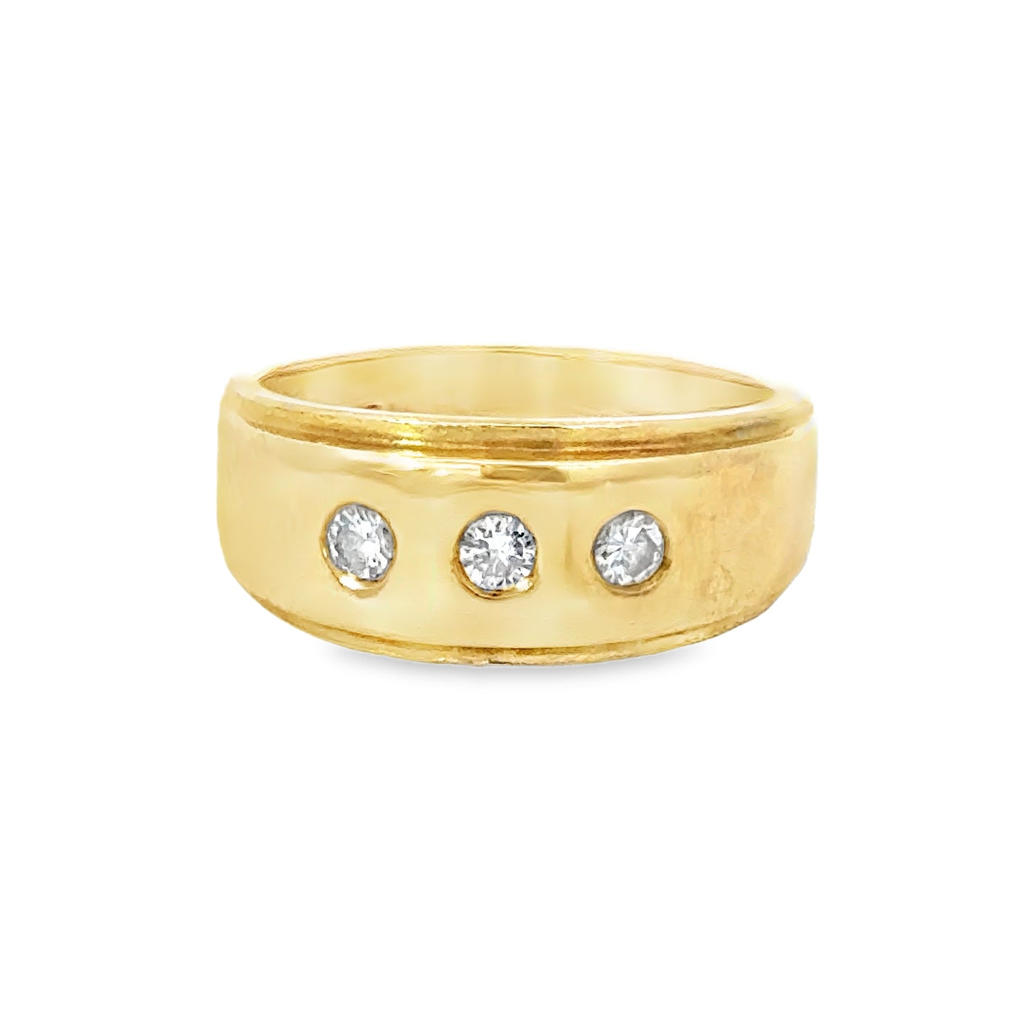 14K Yellow Gold Three-Diamonds Men’s Band Ring